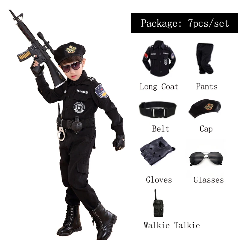 Kinderpolitieagenten Kostuums Politieagent Cosplay Legerpolitie Uniform Kleding Set Vechtprestaties Jongen Militaire Trainingskleding