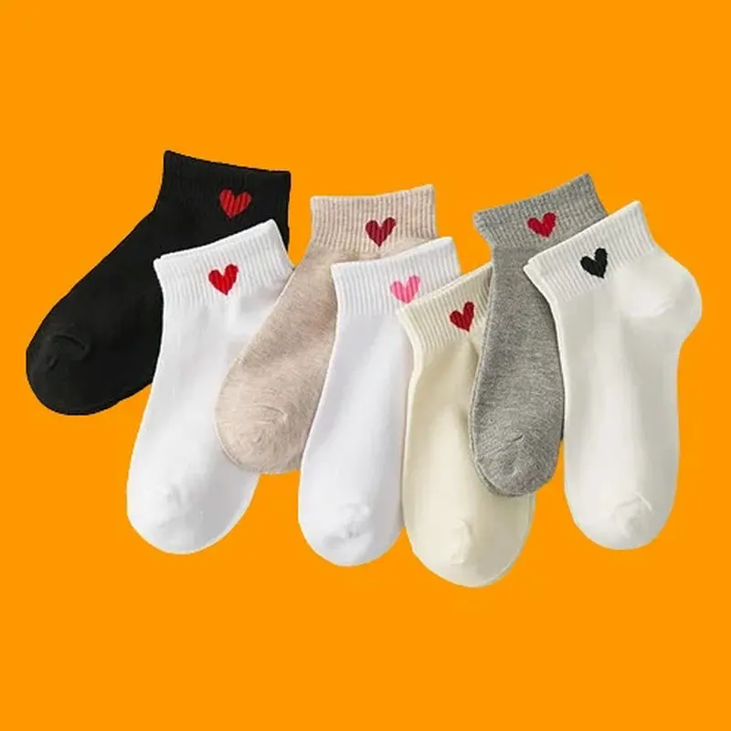 4/8 Pairs Pure Cotton Spring And Summer Comfortable Socks Ladies Casual Sports Breathable Love Heart 2024 New Socks Ladies Socks