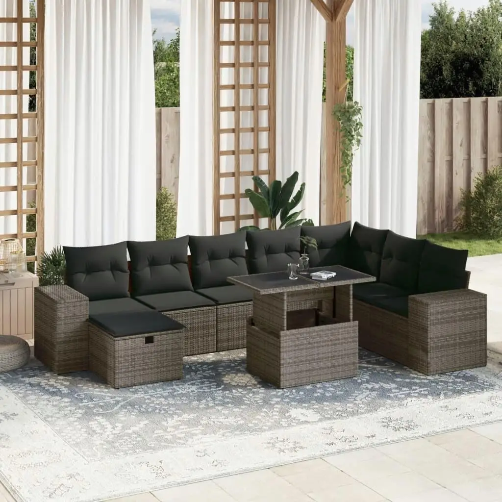 

Stylish Grey Rattan Patio Sofa Set with Steel Frame and Glass Top for Outdoor Garden and Backyard Use