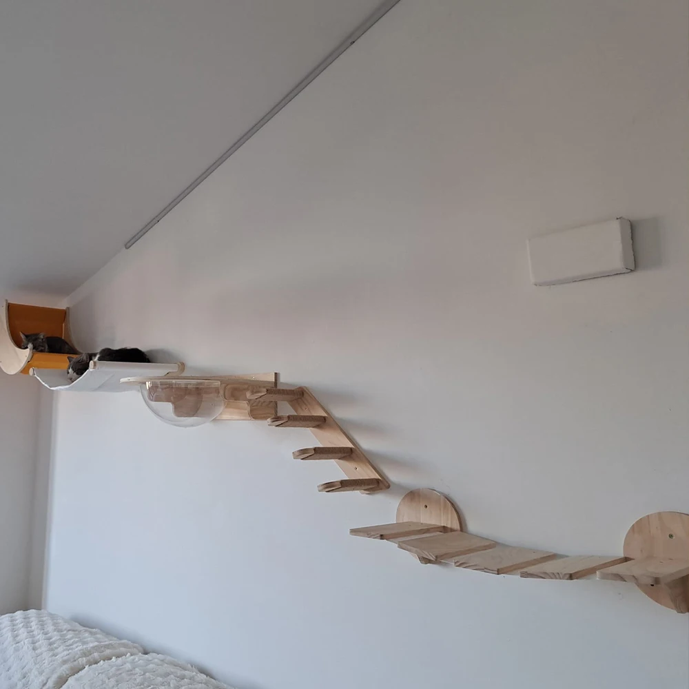 

Cat Climbing Shelves Wall-Mounted Cat Hammock Bed Pet Furniture Kitten Wall Shelf Set Cat Perch Wooden Cats Tree House