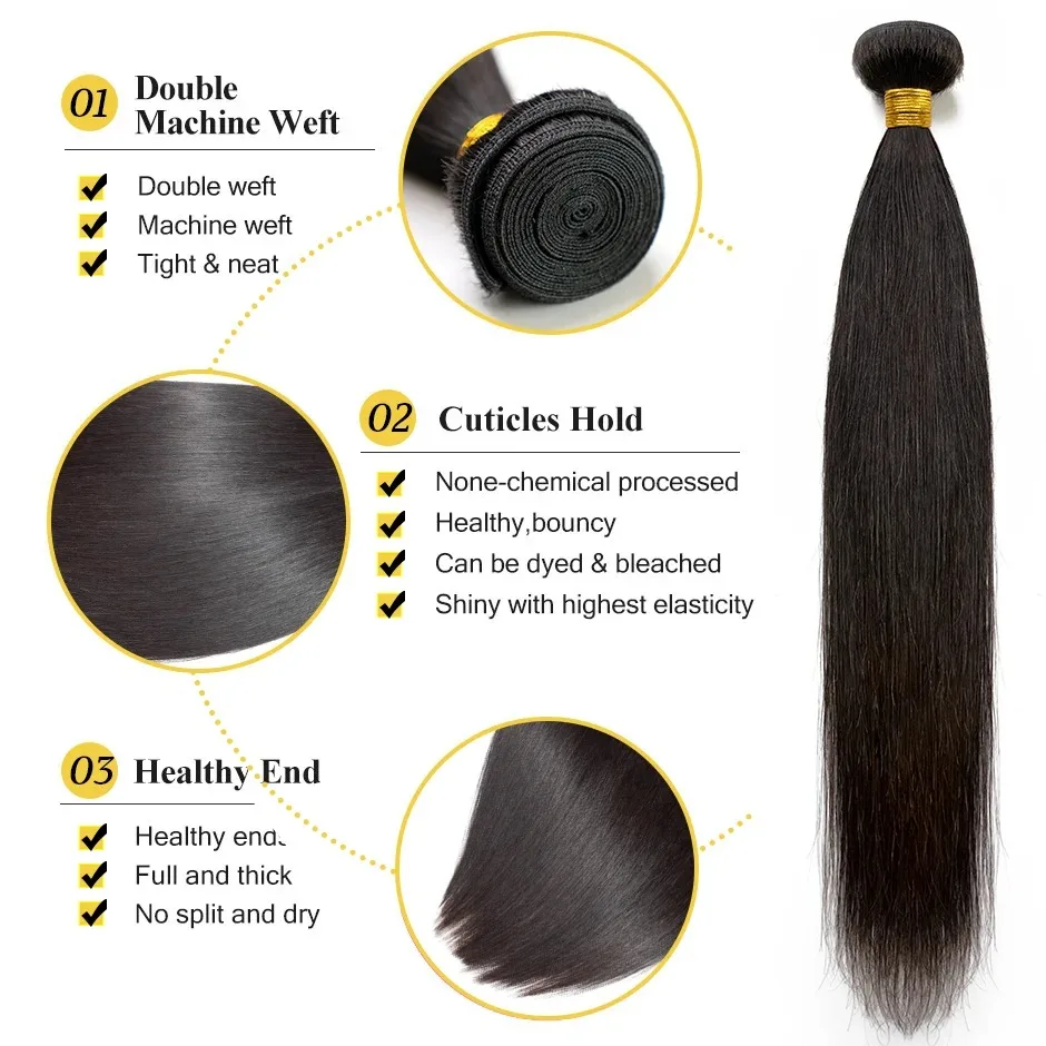 Human Hair Bundles Straight Hair Deal Brazilian Remy Hair 28 30 32 40 Inch Lace Closure 100% Natural Extensions For Women