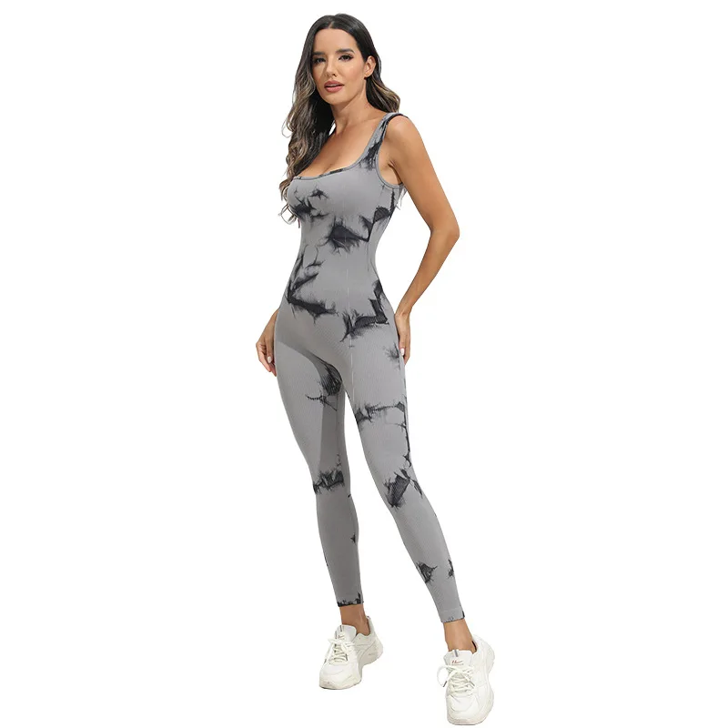 Tie Dye Seamless Yoga filettato tuta Fitness sport all\'aria aperta pantaloni tuta senza schienale pantaloni lunghi donna