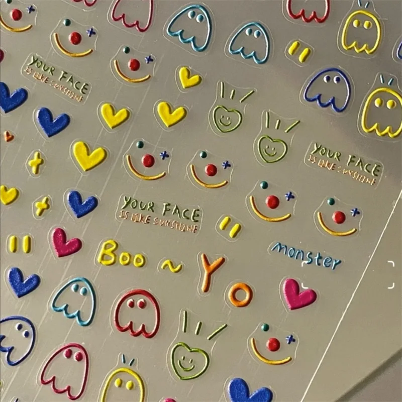Cartoon Emotion Nail Stickers Cute Bear Embossed 3D Doodle High Appeal Waterproof Self Adhesive for Home Party DIY