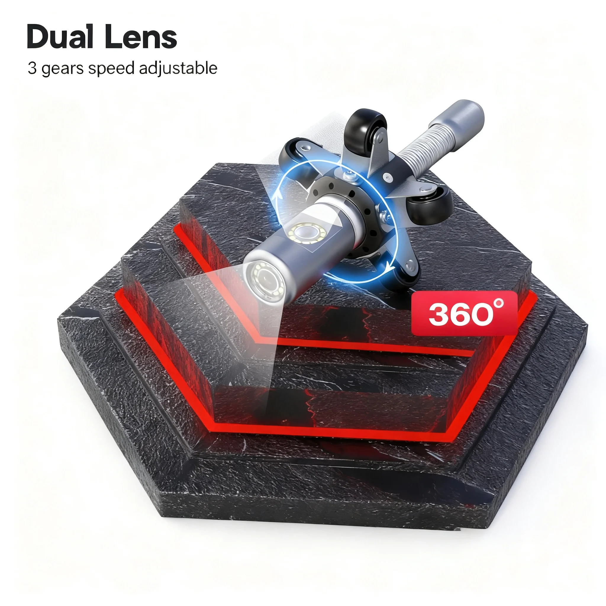 Sewer Pipe Inspection Camera Waterproof 360° Panning Night Vision with Dual Lens 3 Speed 512Hz Transmitter