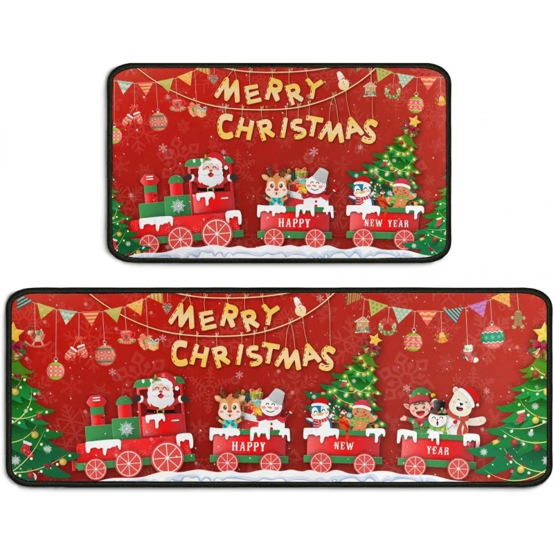 

Christmas gnome red kitchen floor mat set of two farmhouse living room porch door mat decoration 20inX31in 18inX47in