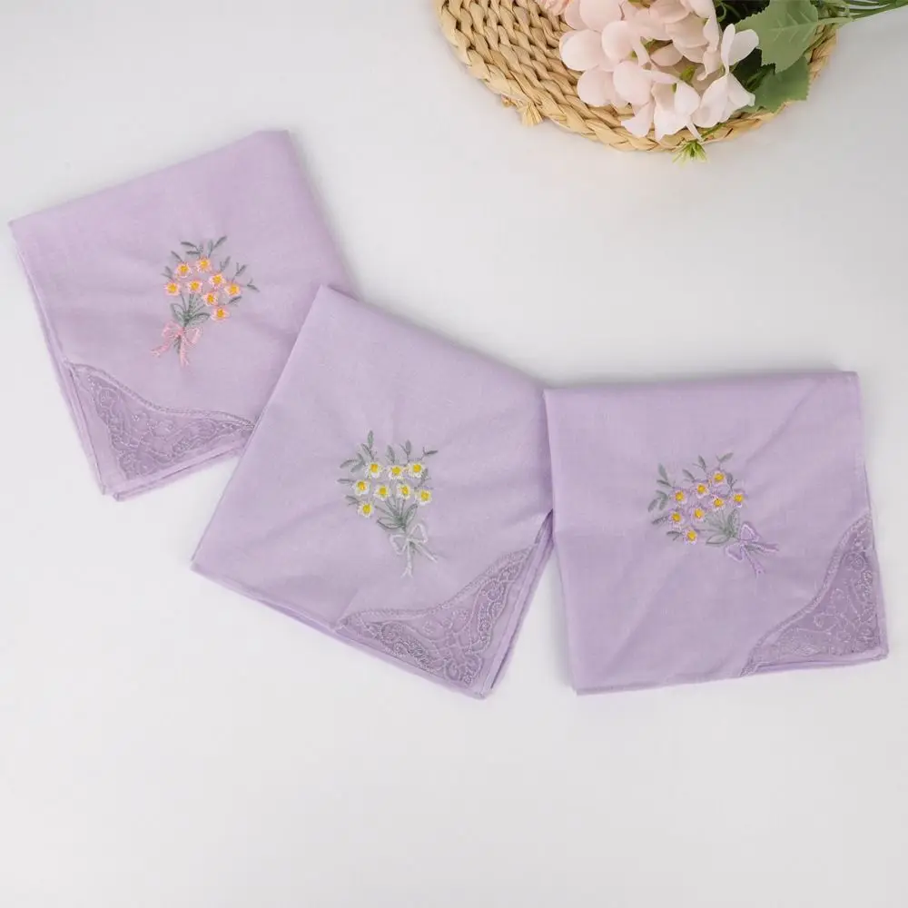 

Elegant Cotton Square Handkerchief Reusable Soft Lace Flower Hanky Embroidered Floral Cloth For Women
