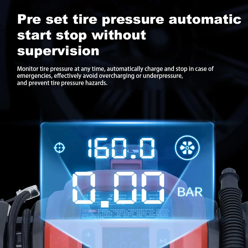 Portable Wireless Tire Inflator 160PSI Fast Inflation Car Air Pump Cordless Electric Air Compressor For Cars Motorcycles Bicycle