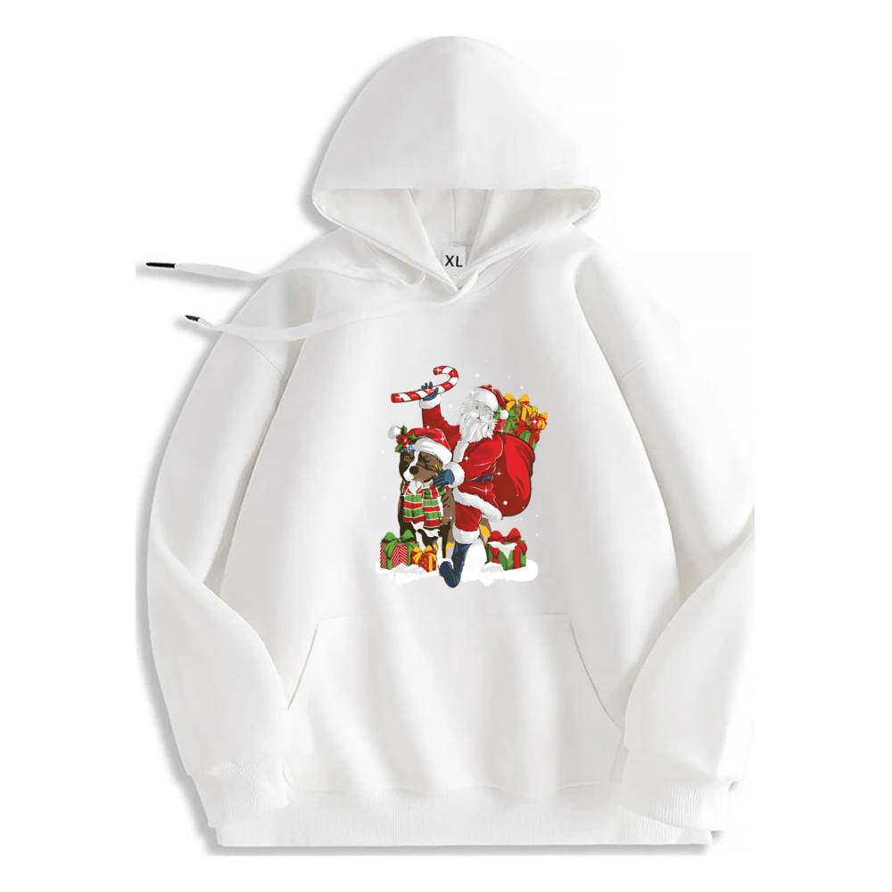 Santa Claus Ride Dog Christmas Graphic Hoodie Polyester Fiber Long Sleeve Luxury Designer Sweatshirt