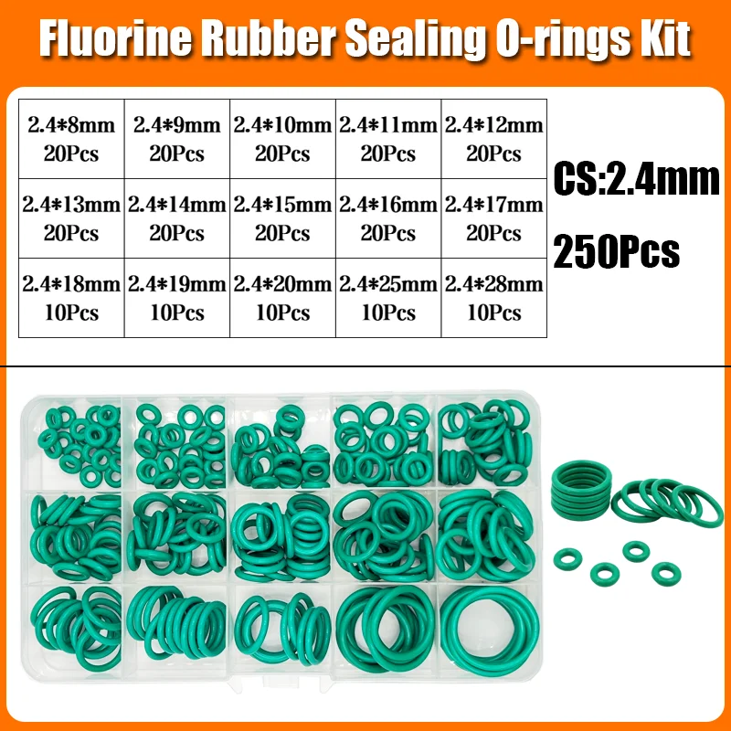 FKM O-Ring-Set, Dichtung, grüner Fluorkautschuk, O-Ring-Isolierung, korrosionsbeständig, für Wärme, Wasserhahn, Sanitär, Kfz-Dichtung – Detail 11
