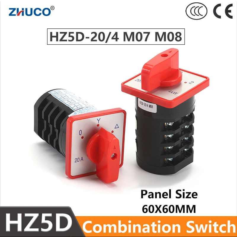 ZHUCO HZ5D-20/4 M07 M08 20A 4KW 3 Position 4 Pole 16 Screw Two-Speed Motor And Star-Delta Starting Combination Cam Rotary Switch