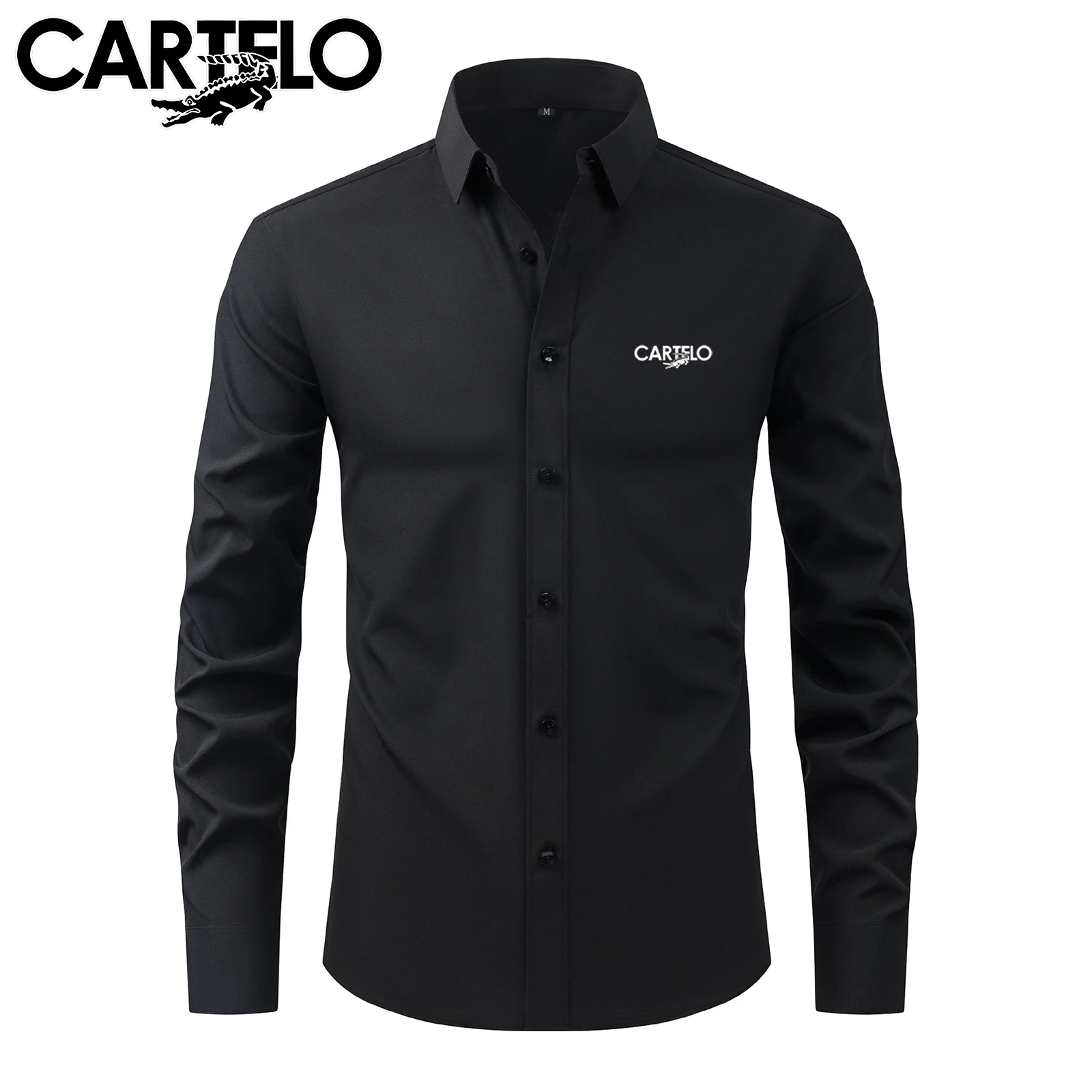

CARTELO men's long-sleeved slim-fit elastic shirts and non-ironing shirts are men's solid-color multi-purpose business clothing