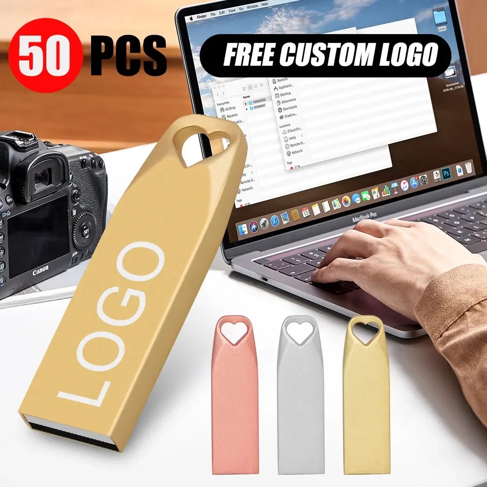 50Pcs/lot USB 2.0 Flash Drive 32GB 64GB Pen Drive 8GB 16GB PenDrives Usb Stick 128GB Memory Stick Free Custom Logo Gifts U Disks