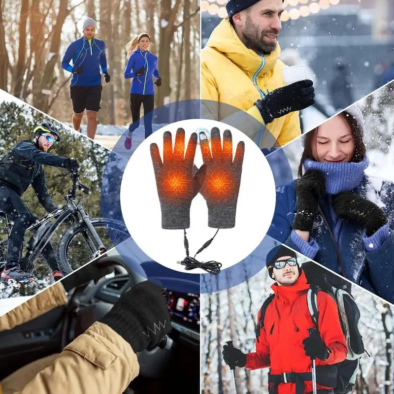 Sarung Tangan Termal Jari Penuh Hangat Musim Dingin Abu-abu Sarung Tangan Tahan Angin Layar Sentuh Penghangat Tangan Listrik USB untuk Bersepeda Ski