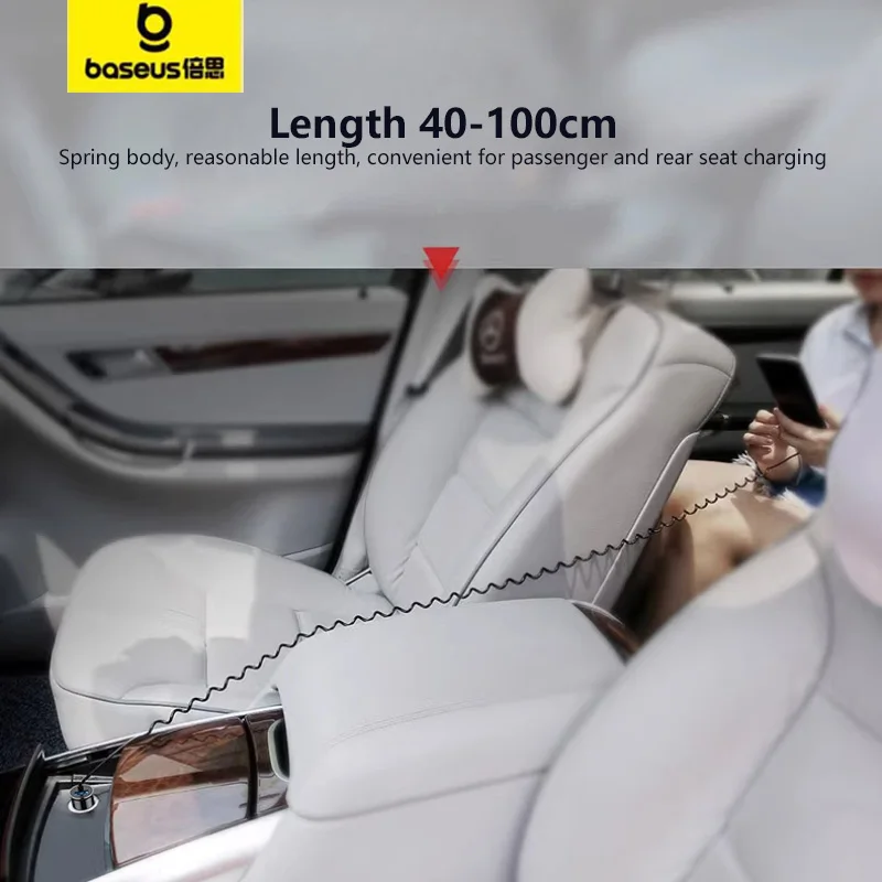 Baseus Manual Length Adjustment Spring Data Cable Black for Car Type-C To USB Mobile Phone Telescopic Fast Charging Cable PD20W