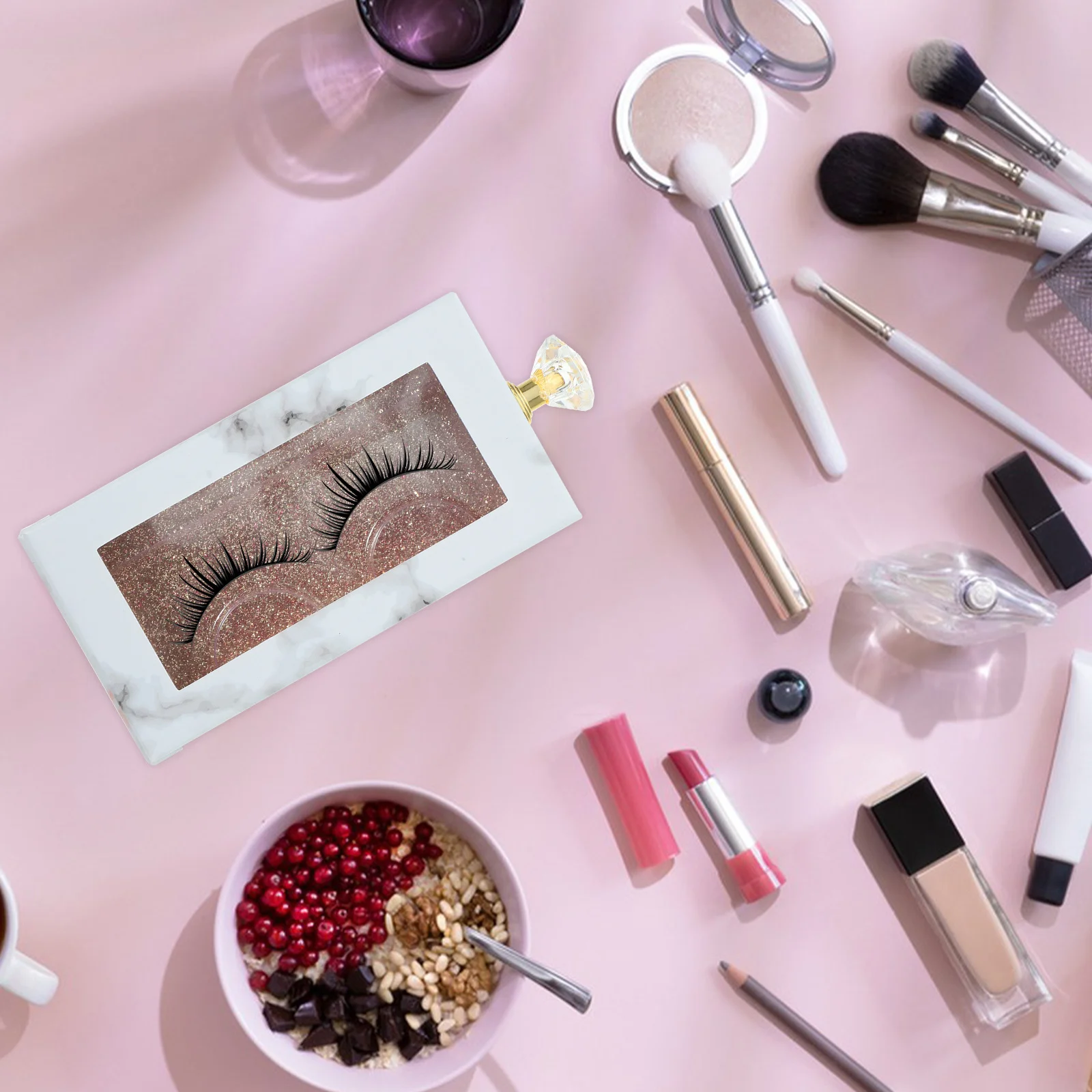 

Rectangle False Lashes Box Diamond Handle Sturdy Paper Plastic Material Clear Window Long Term Use Rectangle Fake Lash Cases