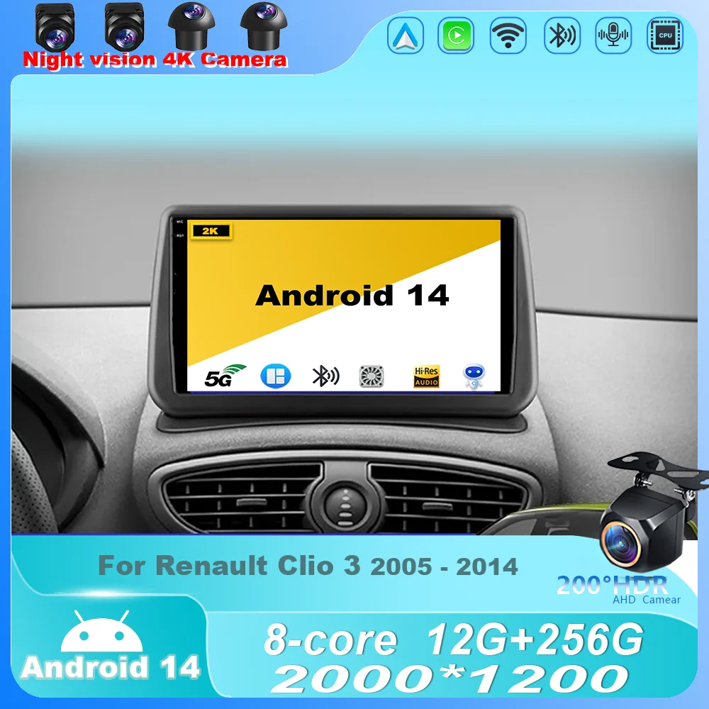 

Car Radio For Renault Clio 3 2005-2014 Android 14 Multimedia 4G WIFI Carplay GPS Navigation Player Head Unit NO 2 Din DVD