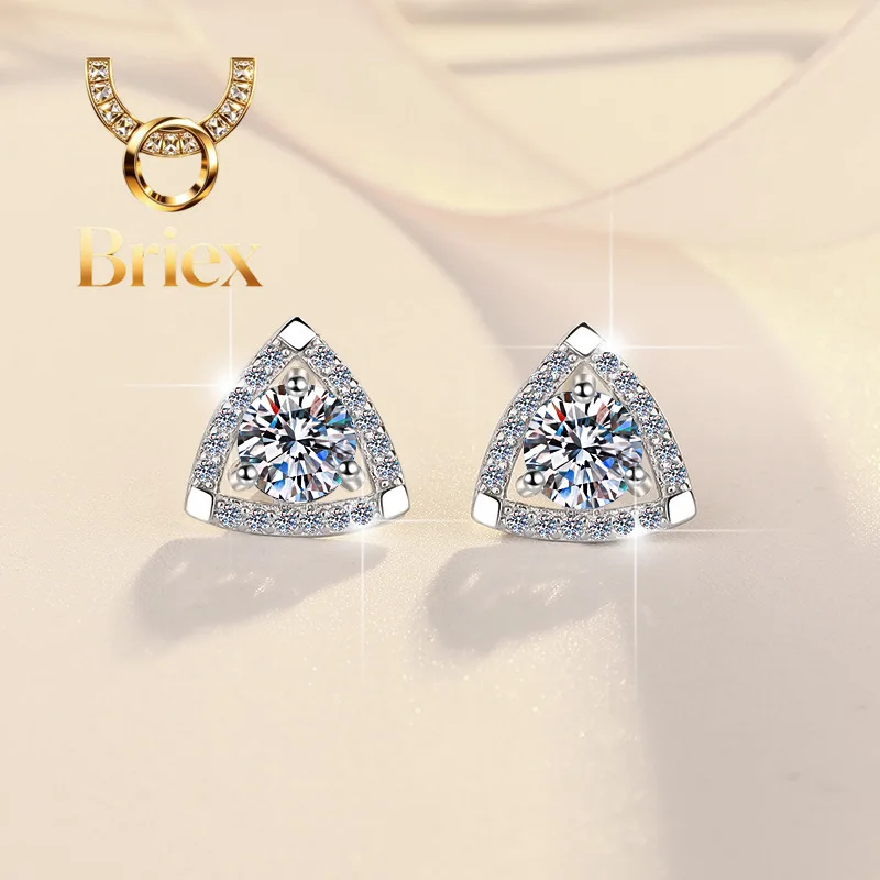 Briex Jewelry Triangle Shield Stud Earrings Women's 0.5CT Moissanite PT950 Platinum - Platinum shield studs, dating eye-catcher
