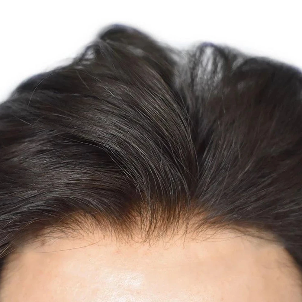 Männliche Haarprothese, 0,1 mm, Poly-Skin-Toupet, Echthaar-Perücken für Männer, Schwarz, Braun, Grau, Haarsystem, Männliche Haarprothese – Detail 7