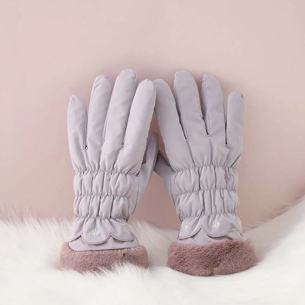 

Down Cotton Satin Anti-cold Gloves Snowflake Decoration Soft Plush Thickened Gloves Anti-splash Water Korean Style