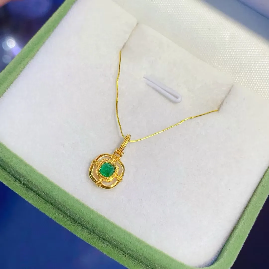 

Сертифицированный кулон из цельного золота 18 карат с натуральным изумрудом из сахарного рулета 0,35 карата AU750, винтажные кружевные украшения из полудрагоценного камня в стиле Bucci