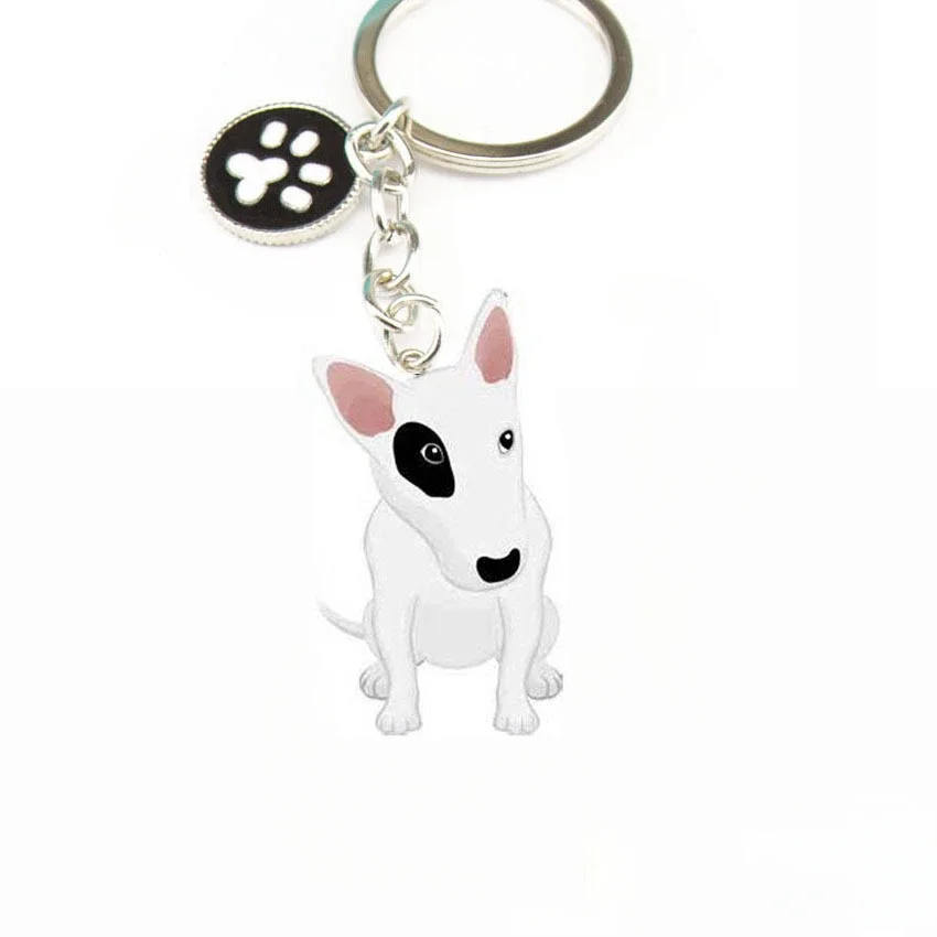 Cute Pet Fighting Dog Bull Terrier Dog head Keychain  Dog KeyRing Charms Key chains pendant Gifts