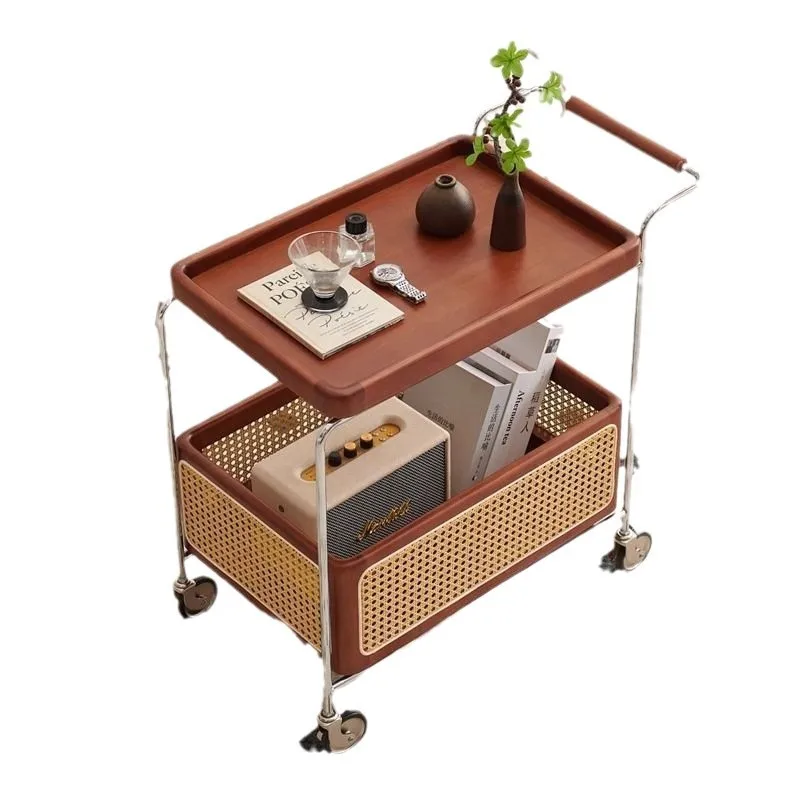 

Solid wood trolley cherry wood removable side few retro rattan storage sofa side cabinet