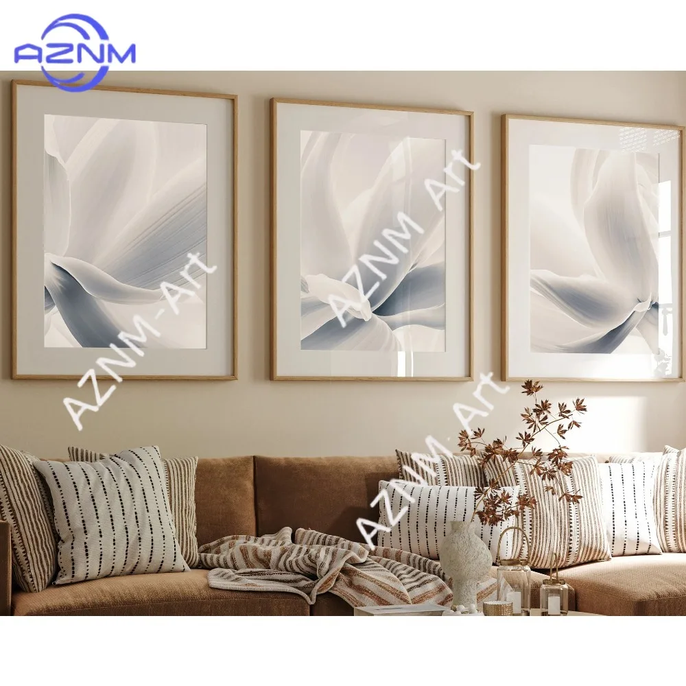 1/3PCS ， Neutral White Blue,Abstract Art Prints, Modern Art, Abstract Art, Brush Strokes, Wall Art, Set of 3