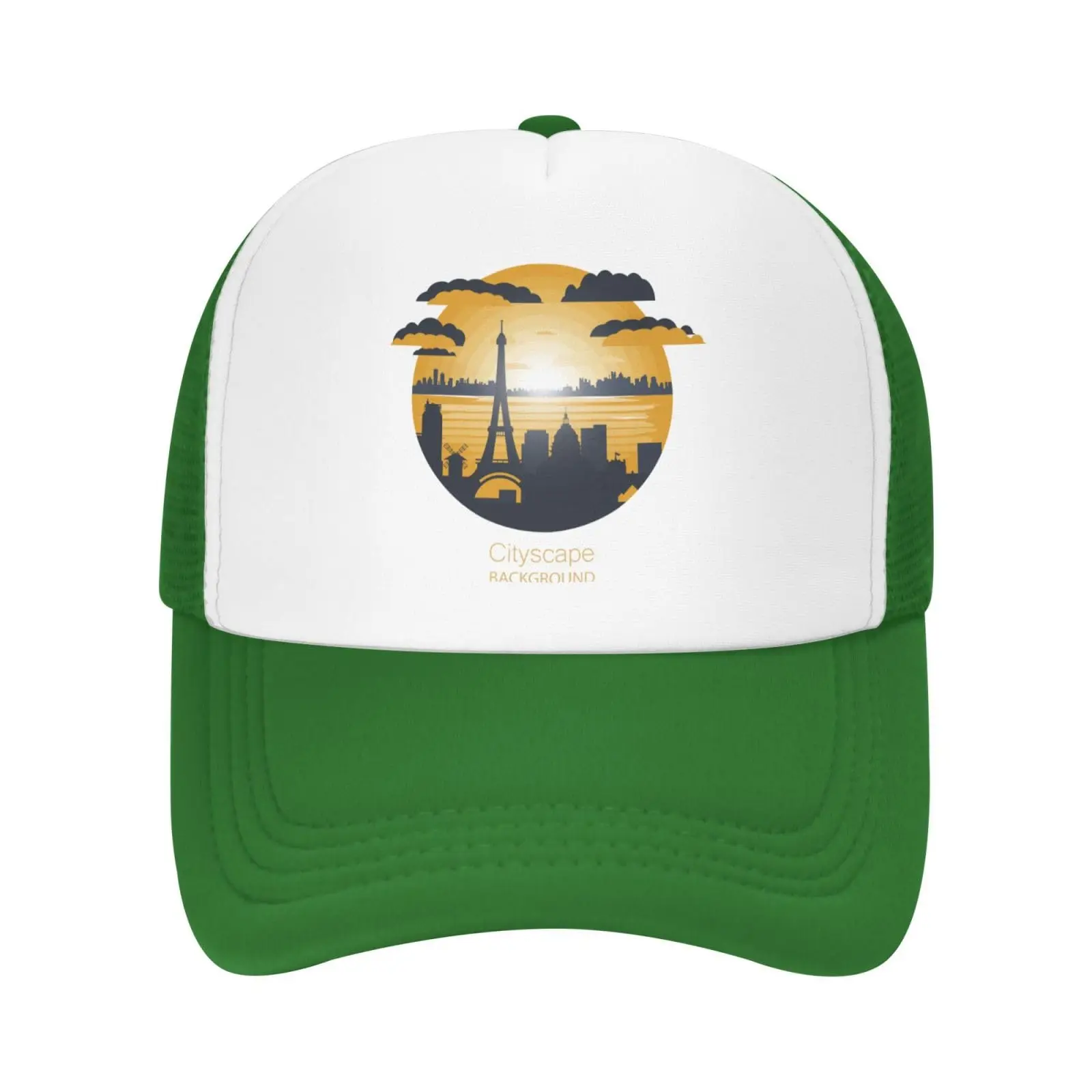 قبعة سائقي الشاحنات من شبكة سيتي سكيب في باريس غروب الشمس للرجال والنساء ، قبعة أبي قابلة للتنفس