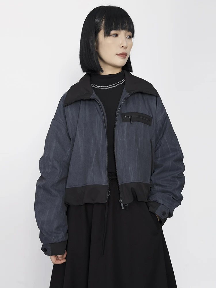 

Женская уличная спортивная хлопковая куртка-жилет в стиле пэчворк с градиентными цветовыми блоками, свободного кроя, с длинной молнией