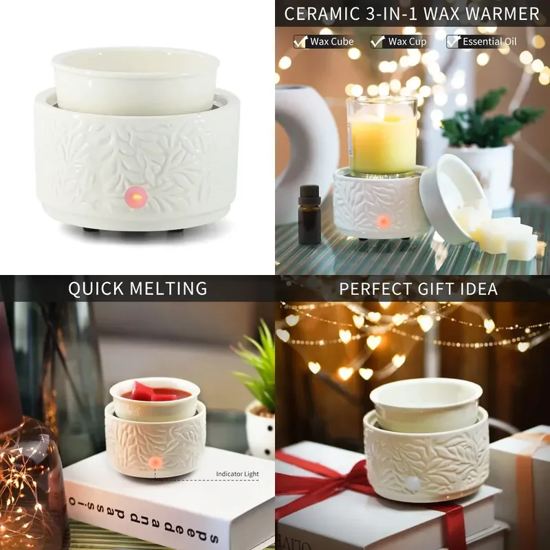 for Elegant Soft Delicate White Textured Ceramic 2-in-1 Electric Fragrance Wax Melter Household Heater