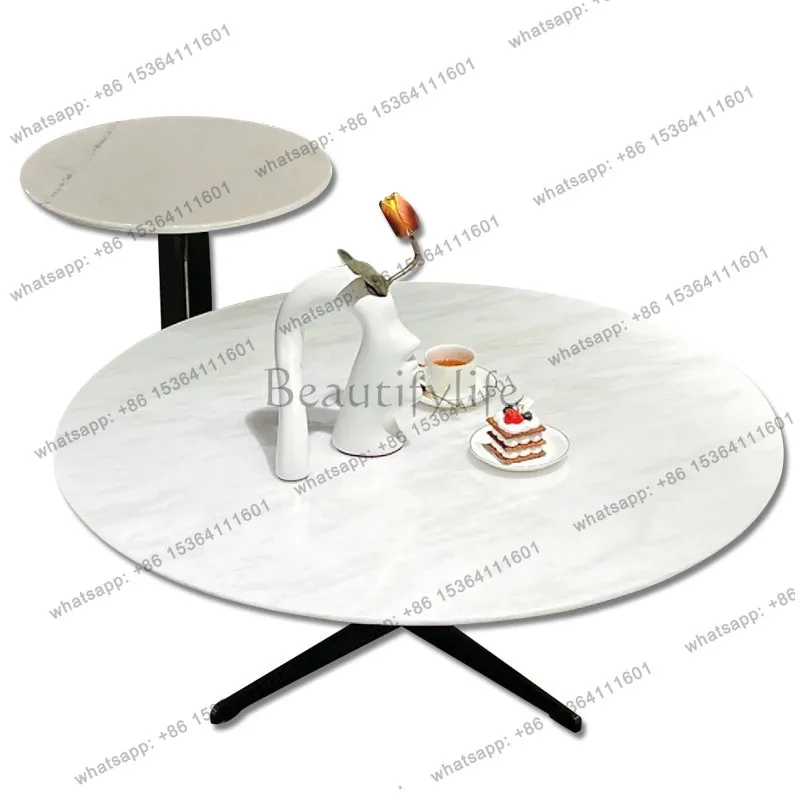 

Ice jade natural luxury stone coffee table round modern simple light luxury household marble coffee table