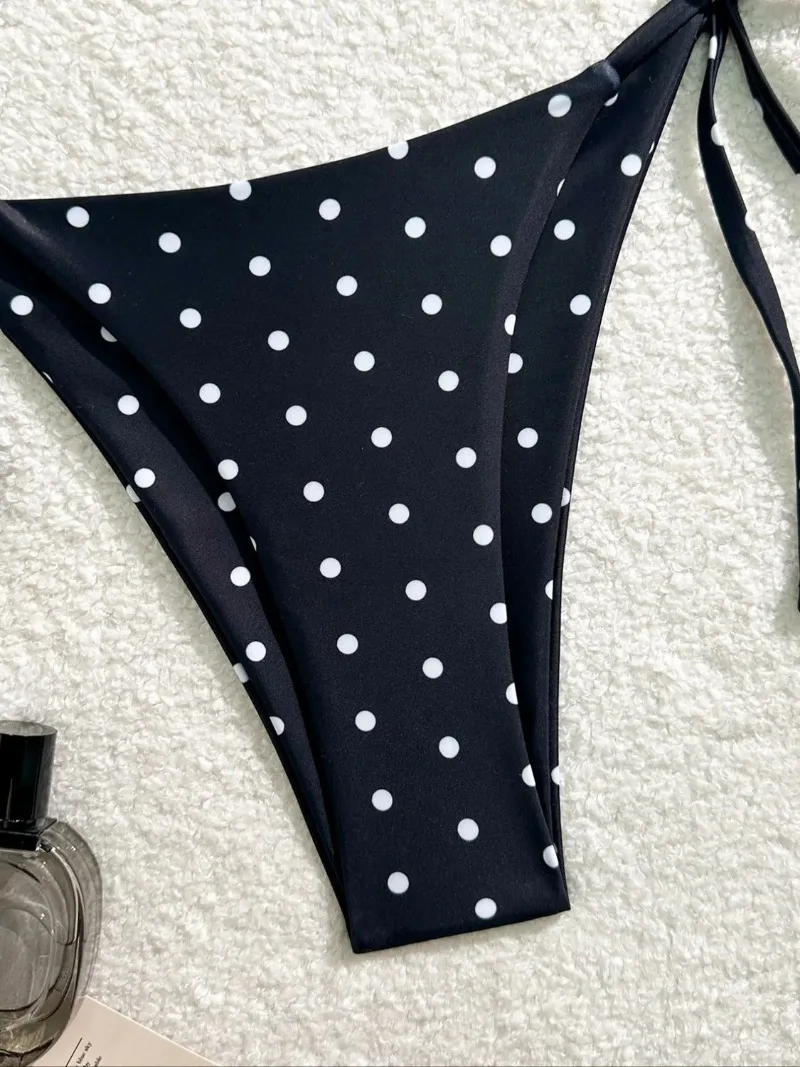 Sexy Bikini-Set, schwarz, weiß, gepunktet, 2-teiliger Badeanzug für Damen, Strandbikini im amerikanischen Stil