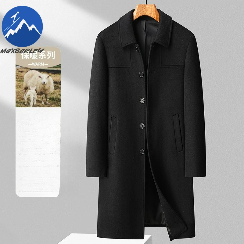 Maxbarley Premium Wool Overcoat Men Winter Mid Length Outdoor Office Windproof Wool Jacket Business Casual Thicken Fashion Coat
