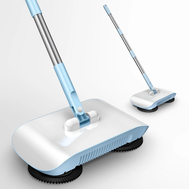 2 in 1 Vacuum Broom High Efficiency Powerful Manual Vacuum Cleaner Hand Push Sweeper Mop Cleaning Machine Pink/Blue with Cloth