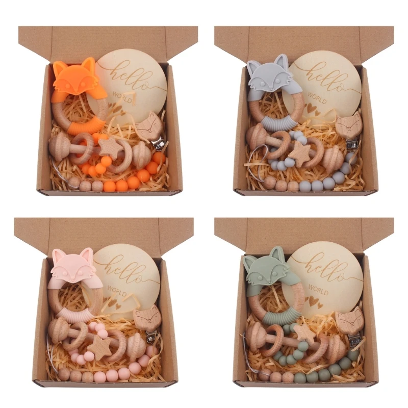 Pack of 4pcs Infant Teether Toy and Baby Pacifier Clip Chain Anti-lost Chewable Teething Bracelets Soother Chain Gift