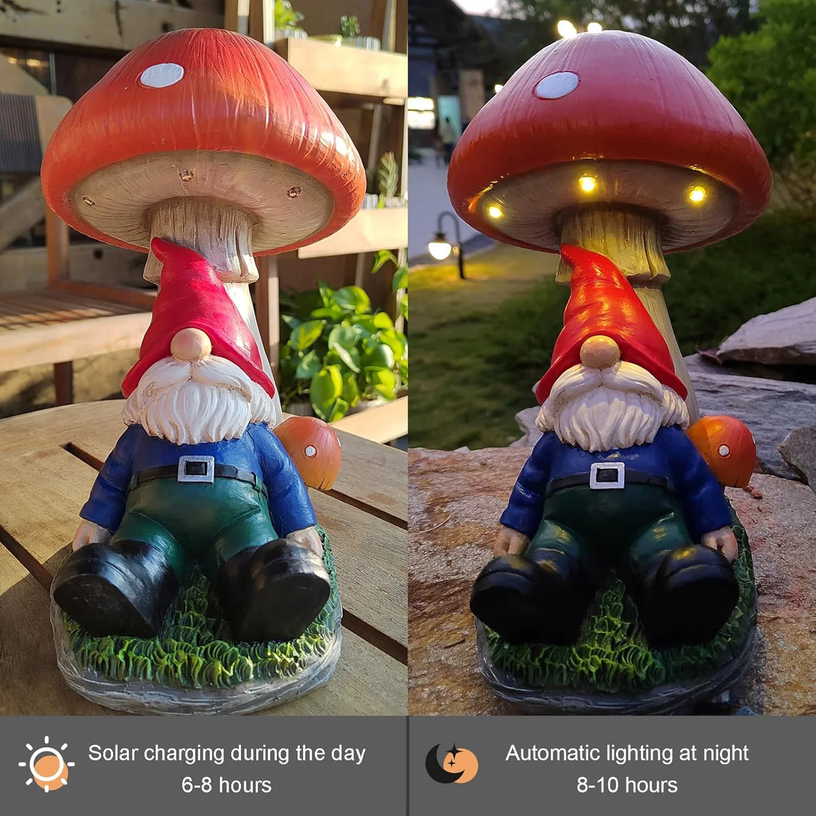 Solar Garden Gnome Decoration Mushroom Ornaments with Solar Energy Outdoor Decorative Landscape Ornament for Yard Patio Lawn