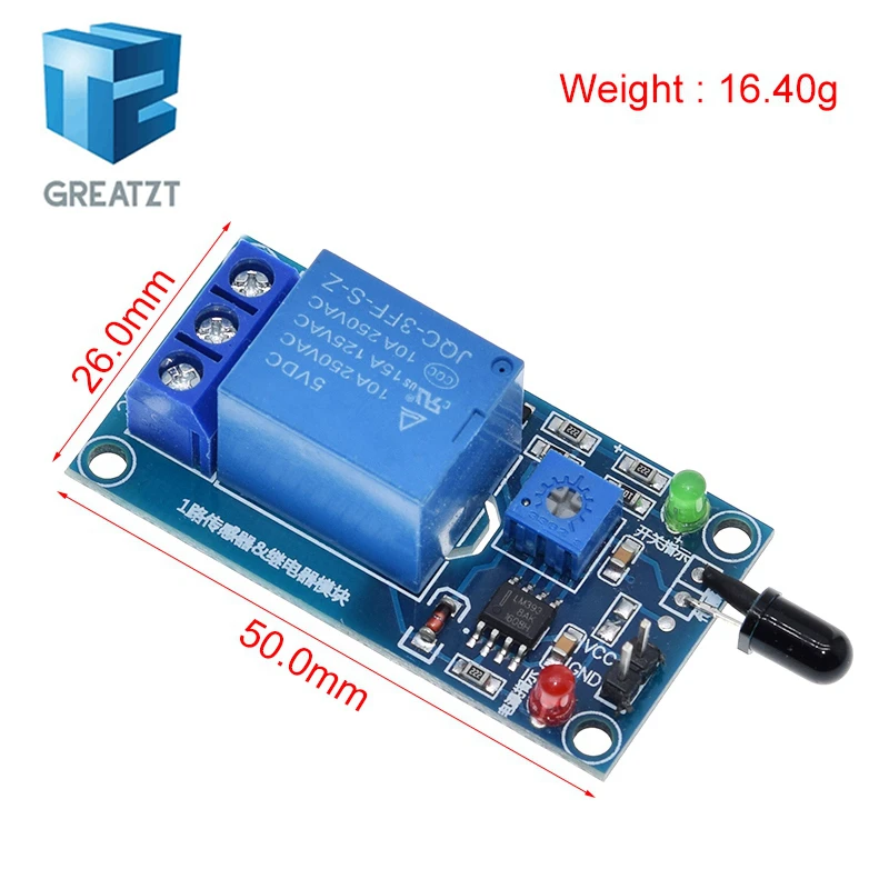 GREATZT IR Infrared 1 Channel 5V 12V Flame Detection Sensor Module Fire Alarm Sensor Relay Module For Arduino