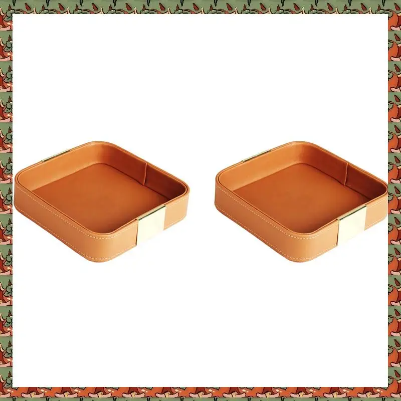ABLQ 2X Leather Desktop Tray Catchall Organizer Tray For Entryway Table To Hold Jewelry Watch Phone Wallet Container A