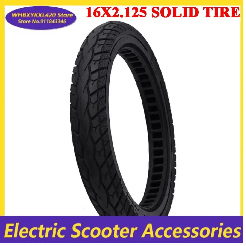 

Premium 16x2.125 solid rubber tire designed for replacement on 16 inch electric bicycles