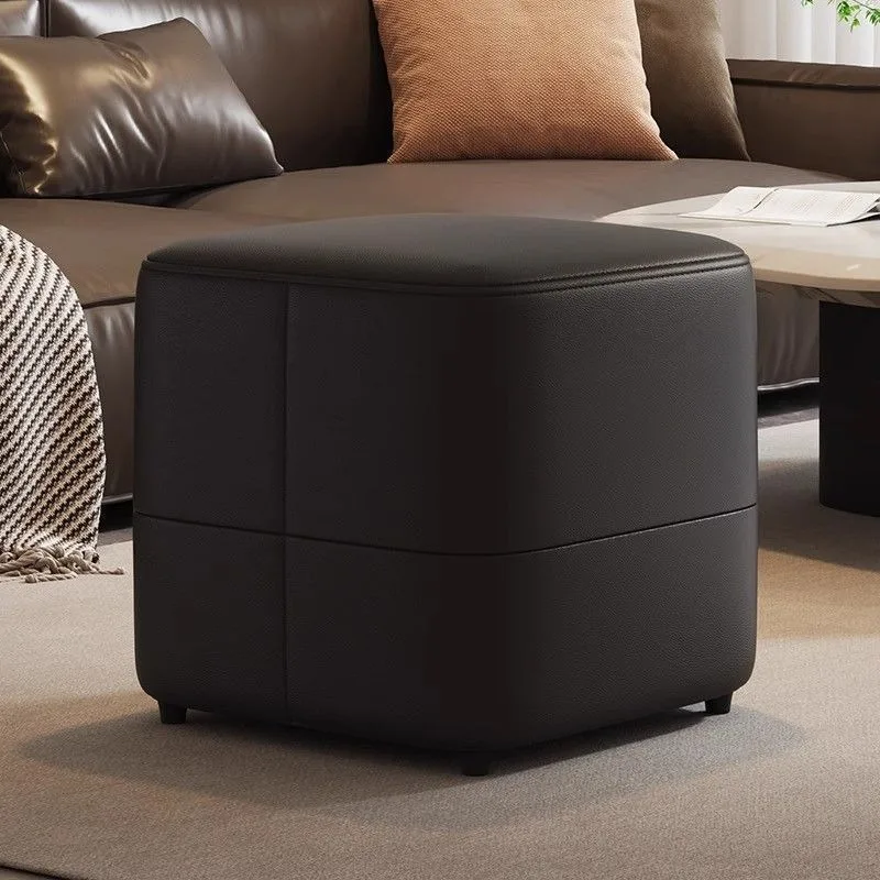 Light Luxury Leather Square Ottoman Minimalist Household Shoe Change Vanity Seat Sofa Foot Rest Coffee Table Low Stool
