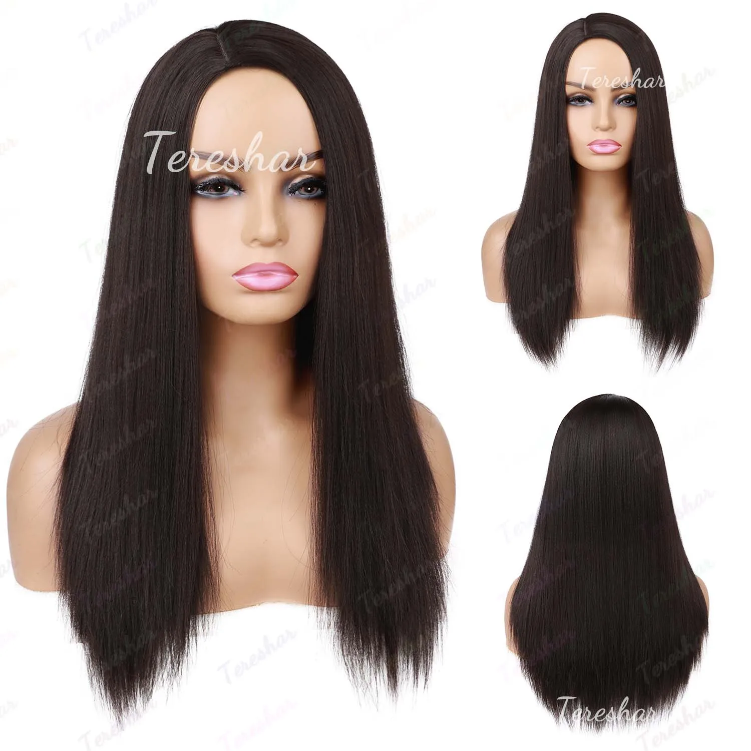 สังเคราะห์ Yaki Kinky ตรงวิกผมผู้หญิงสีดํา 20 "ผมธรรมชาติ Hairline วิกผม Kinky Curly ผมวิกผมนุ่มสําหรับทุกวัน