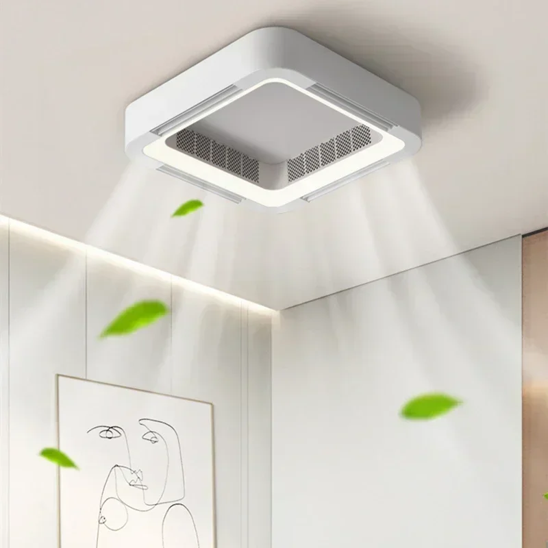 Contemporary Eco-Friendly Bladeless Ceiling Fan Lamp with LED Light for Bedroom Living Room Office White Eye Protection
