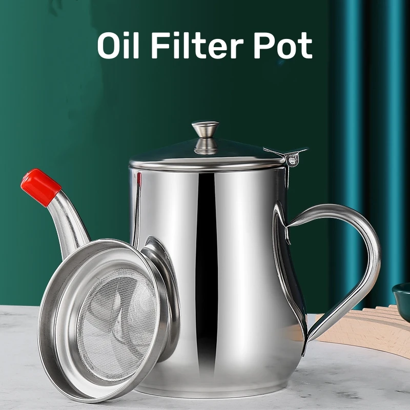 Filter Oil Pot Stainless Steel Household Leak-proof Wine Pot Pouring Oil Bottle Seasoning Tank Kitchen Supplies Oz Pot Oil Tank