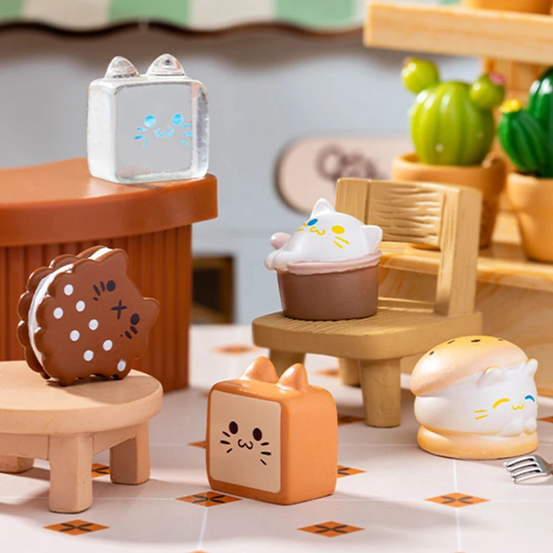 만화 디저트 비스킷 버거 고양이 마이크로 풍경 장식품, 미니어처 장식 입상, 데스크탑 DIY 홈 장식 선물