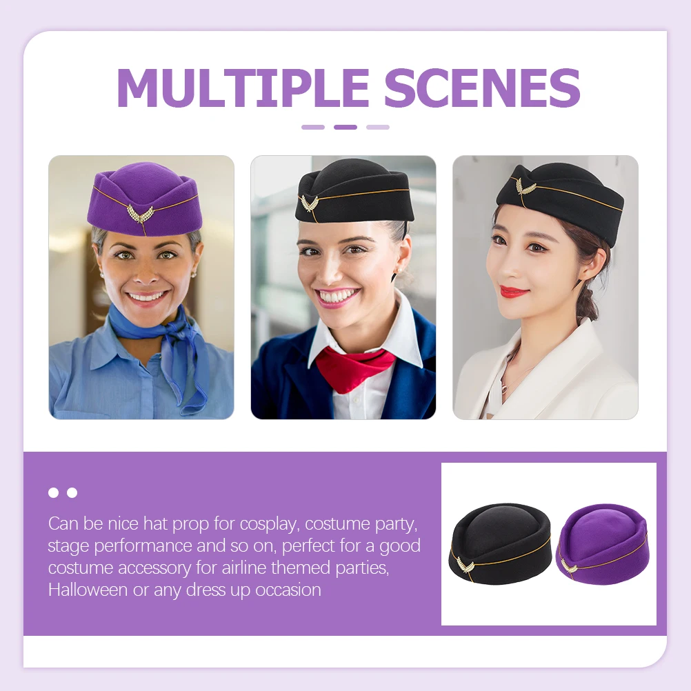 

2 Pcs Stewardess Cosplay Women's Hats & Caps Accessory Charming Woolen Flight Attendant