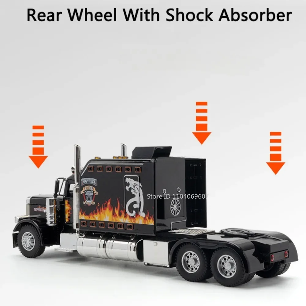 1:24 peterbilt 389 caminhão de brinquedo modelo carro diecast portas de metal aberto tratores veículos modelos som luz puxar para trás presentes para criança