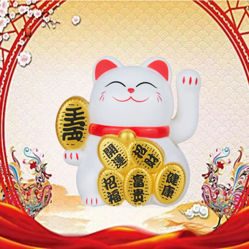 Figurine Maneki Neko Solaire – Chat Porte-bonheur 6,3 Cm – Balancement Continu – Décoration Voiture Ou Bureau (blanc)