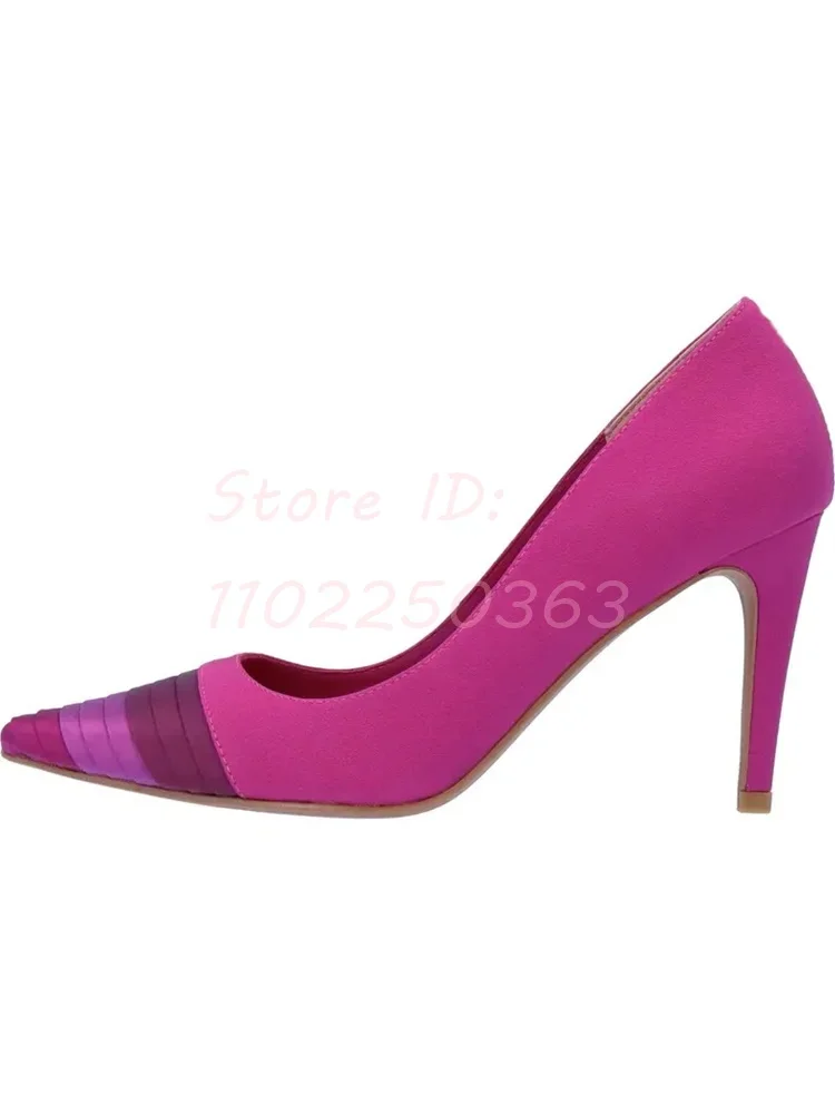 Elegant Patchwork Pleated Stiletto Pumps Pointed Toe Sewing Slip-on Thin High Heels Sandals Fashion 2024 Office Lady Dress Shoes