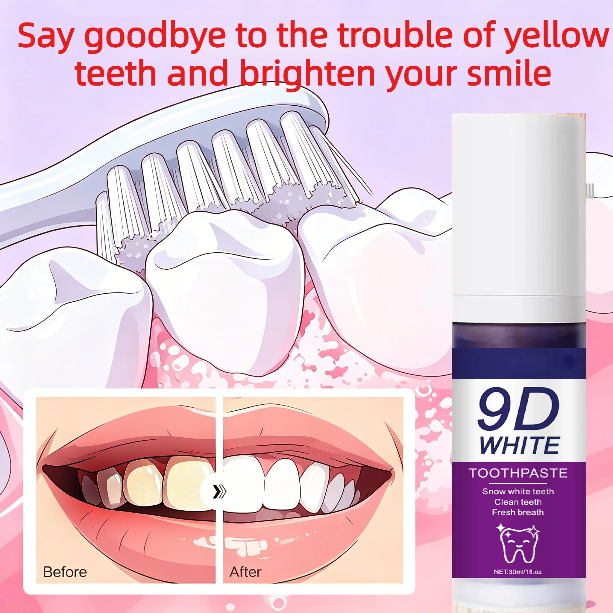 9D Snow Toothpaste, Deep Cleansing, Contains Natural Plant Extracts, Freshens Breath, Formula That Enhances Confidence,