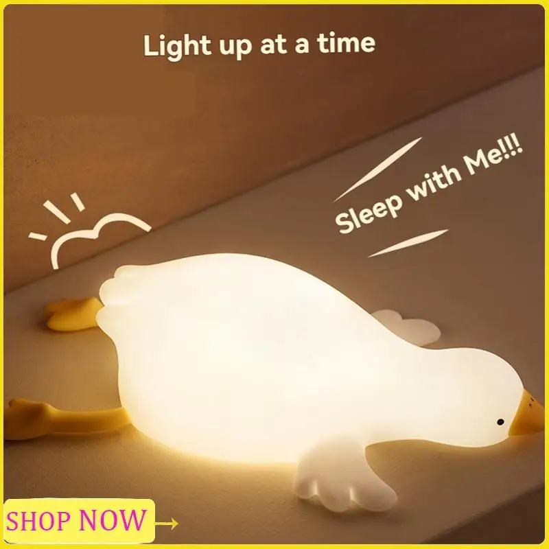 

Especial Big White Goose Night Lamp Children's Bedside Fun Pat Lamp USB Rechargeable Soft Light Eye Protection Sleep Lamp